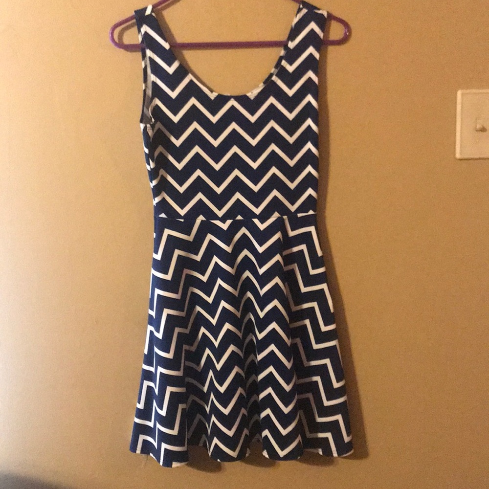 Blue and cream chevron dress